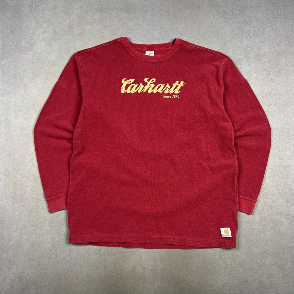 Carhartt Maroon Long Sleeve Shirt with Gold Logo Waffle